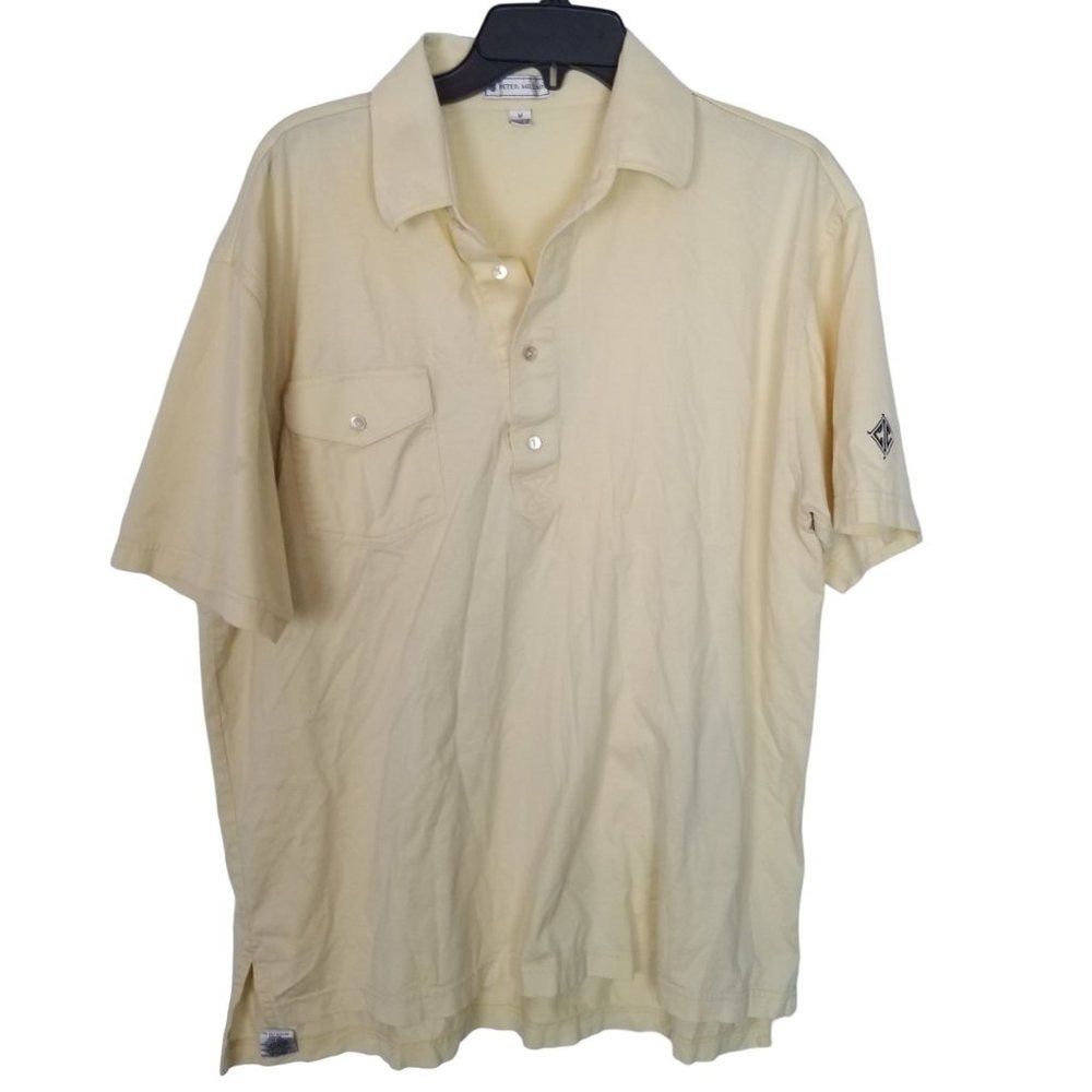 Peter Millar Mens M Yellow Short Sleeves Pocket Polo Shirt Pullover Cotton